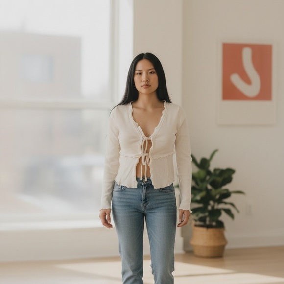 URBAN OUTFITTERS TOP SIZE SMALL NWOT CREAM TO OFF WHITE LONG SLEEVE - Picture 8 of 8